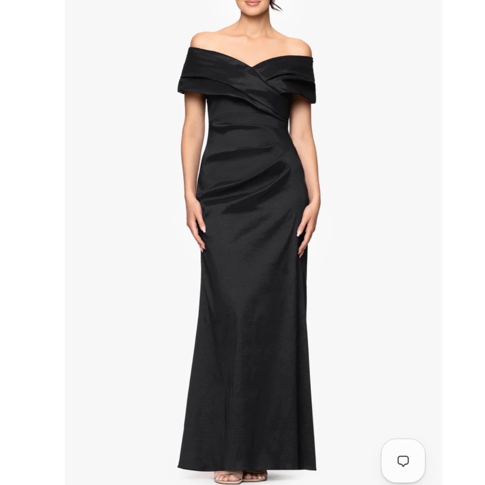 Betsy & Adam Gown Women 8P New Black Off Shoulder Pleated Formal Dress MSRP $289